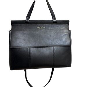 Tory Burch black leather T block top handle shoulder bag
